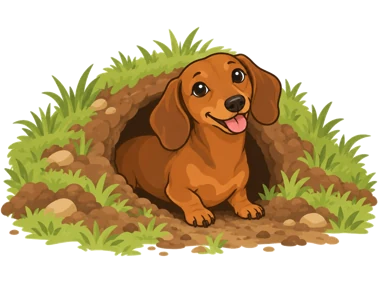 Illustration of a Dachshund at a tunnel entrance